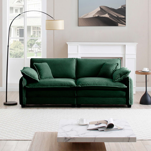 Latitude Run® Warm And Cozy Living Room Sofa With 4 Pillows Upholstered